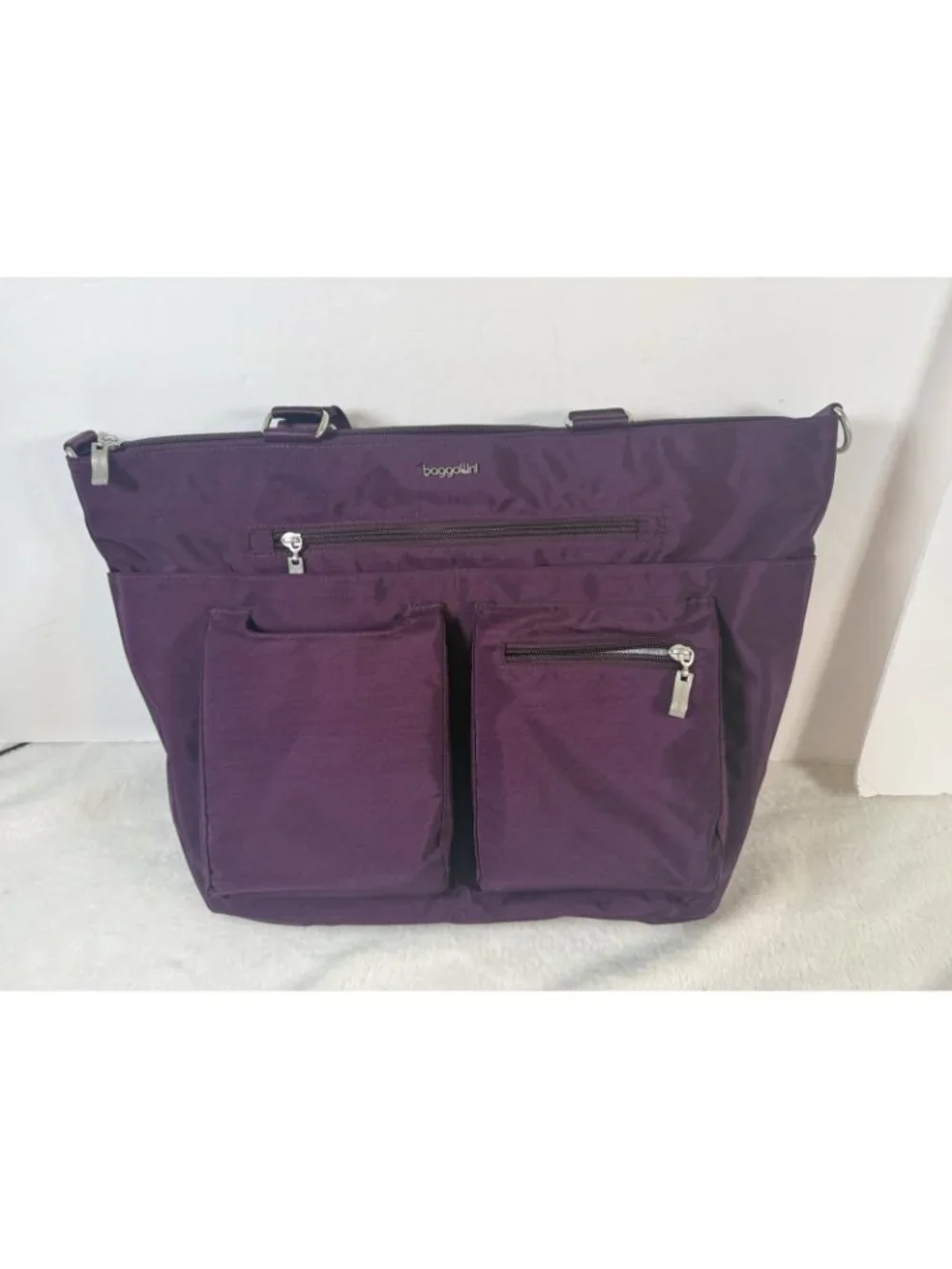 NWT Baggallini Any Day Laptop Tote Crossbody RFID Travel Work Bag Plum Purple